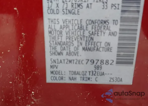 2014 Nissan Rogue Sv from USA, damaged, VIN 5N1AT2MT2EC797882